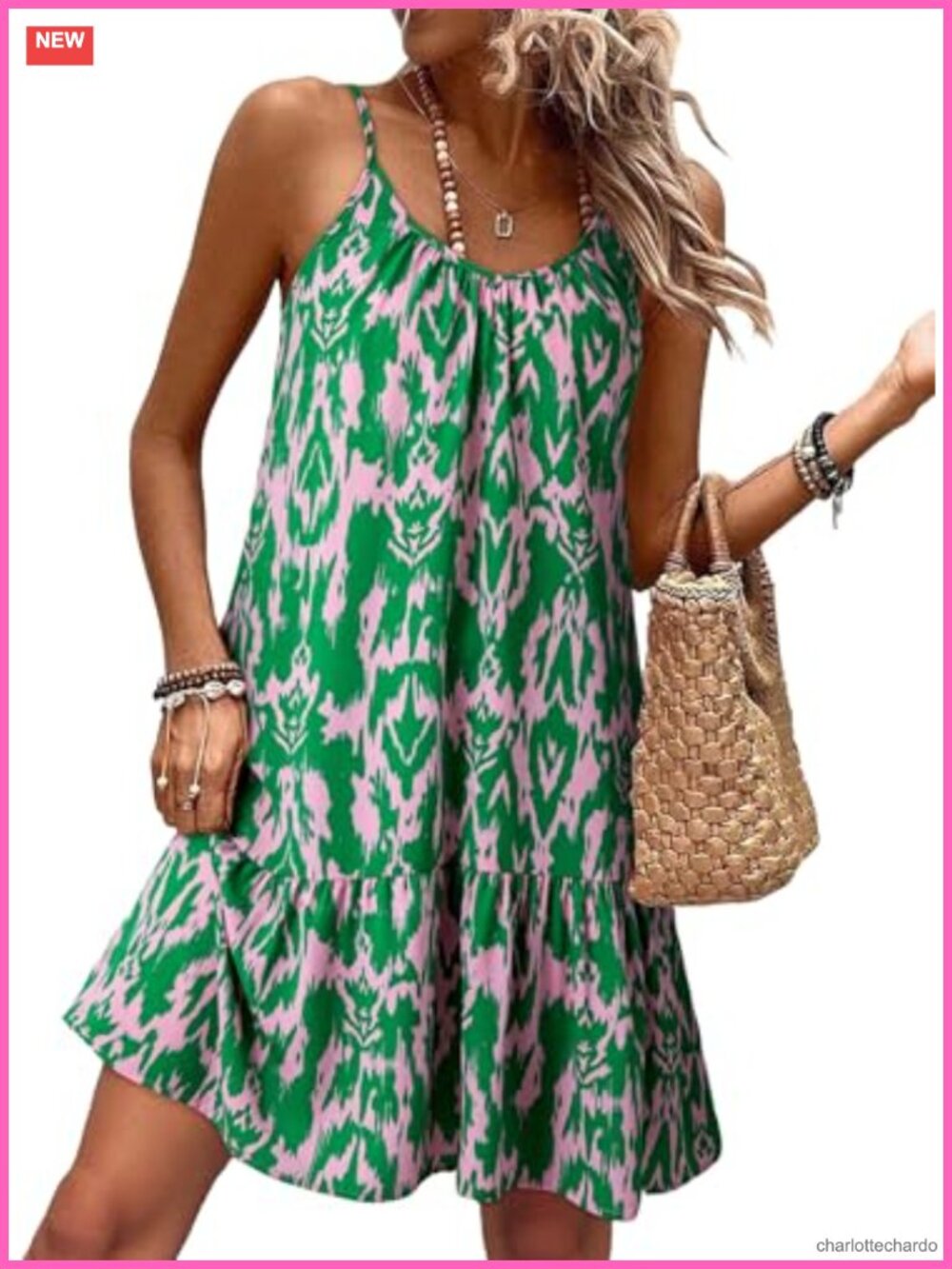 Spaghetti Strap Smocked Flowy Boho Mini Dress Sleeveless A-Line Sundress